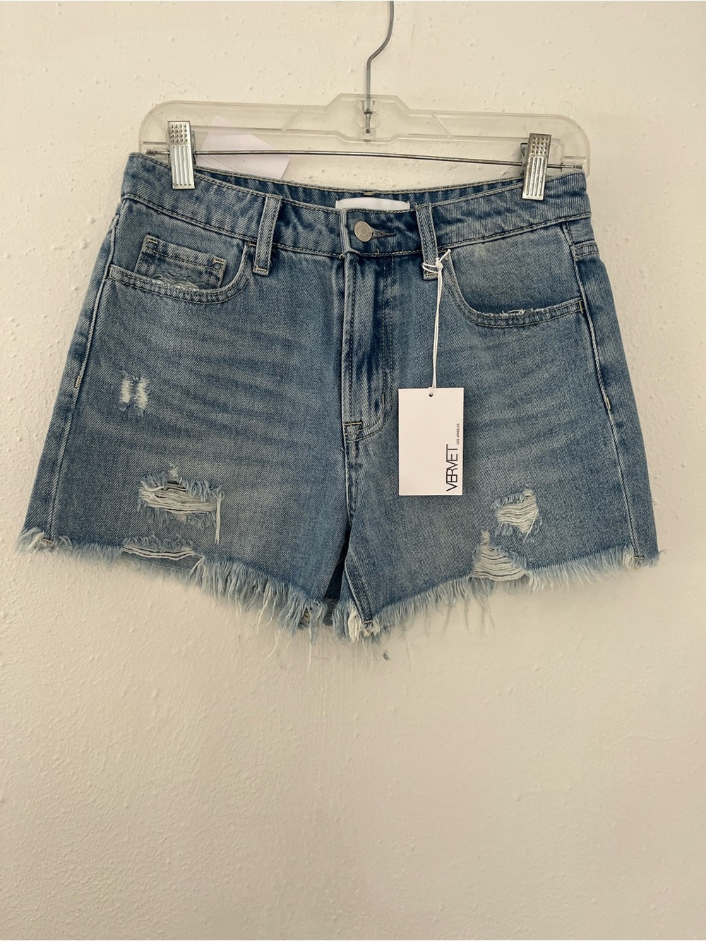 VERVET BY FLYING MONKEY Light Blue Distressed Denim Shorts